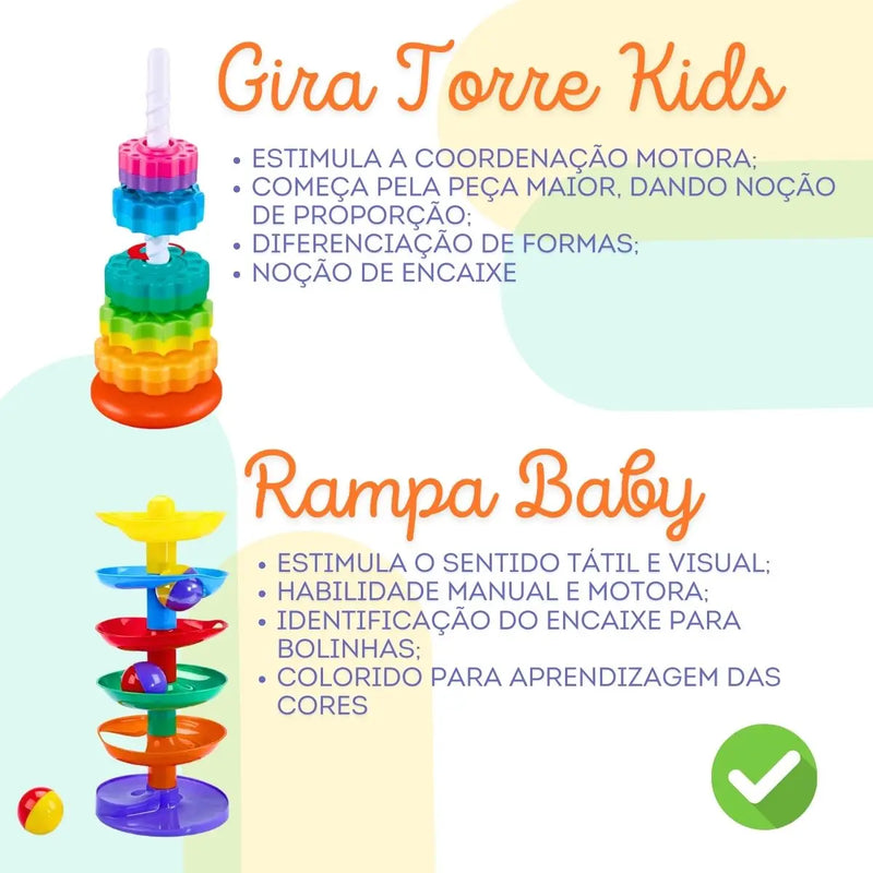 Kit Brinquedo De Montar Encaixar Gira Kids Roda Rampa Baby Criativo