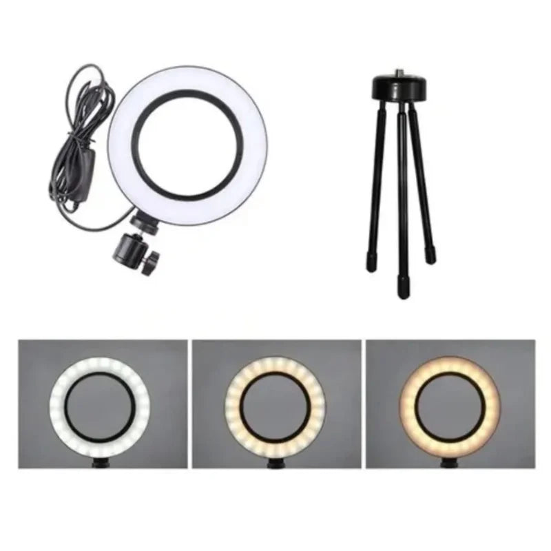 Ring Light Led Mesa Iluminador Pequena 6 Polegada Tripé 16cm Acessórios iluminação