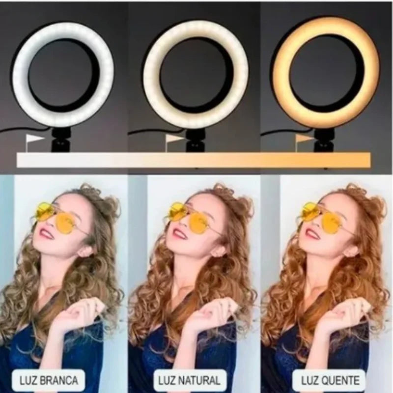 Ring Light Led Mesa Iluminador Pequena 6 Polegada Tripé 16cm Acessórios iluminação