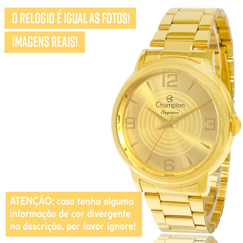 Relógio Feminino Dourado Champion Luxo 1 Ano De Garantia