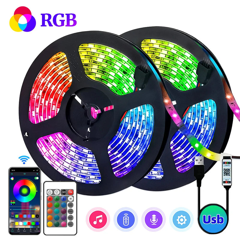 Fita RGB LED Strip Lights para Home Party, Music Sync, Mudança de cor