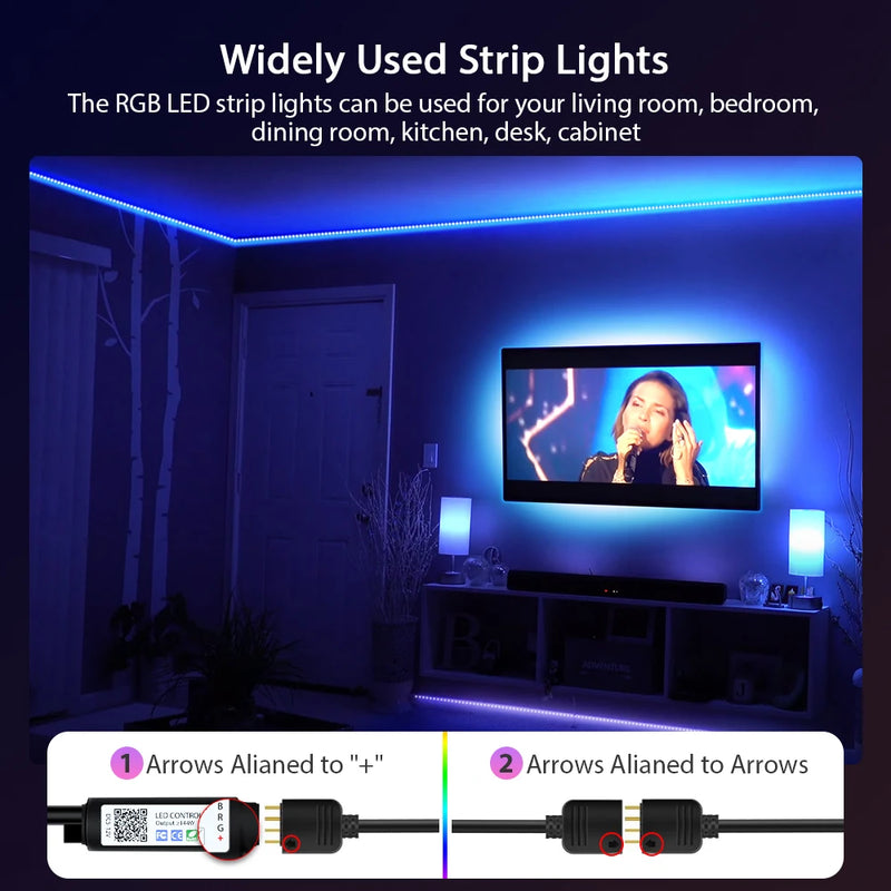 Fita RGB LED Strip Lights para Home Party, Music Sync, Mudança de cor