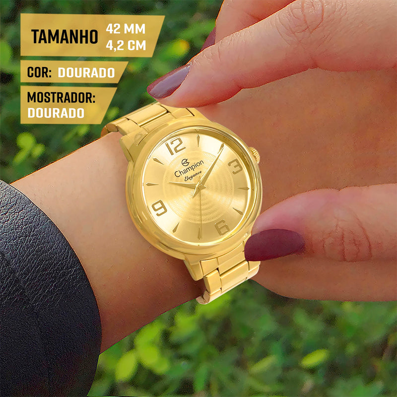 Relógio Feminino Dourado Champion Luxo 1 Ano De Garantia