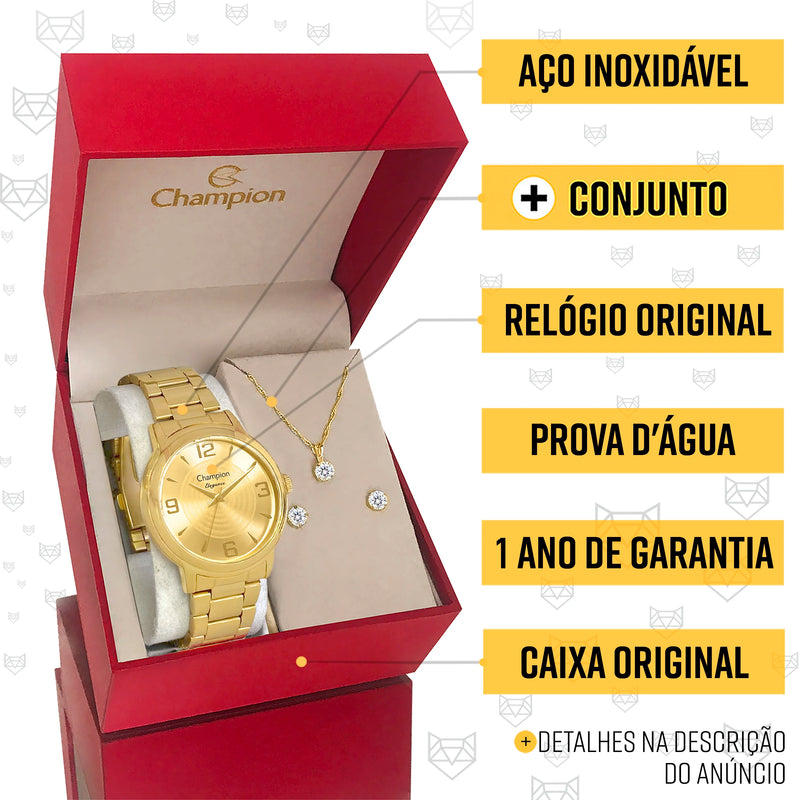 Relógio Feminino Dourado Champion Luxo 1 Ano De Garantia