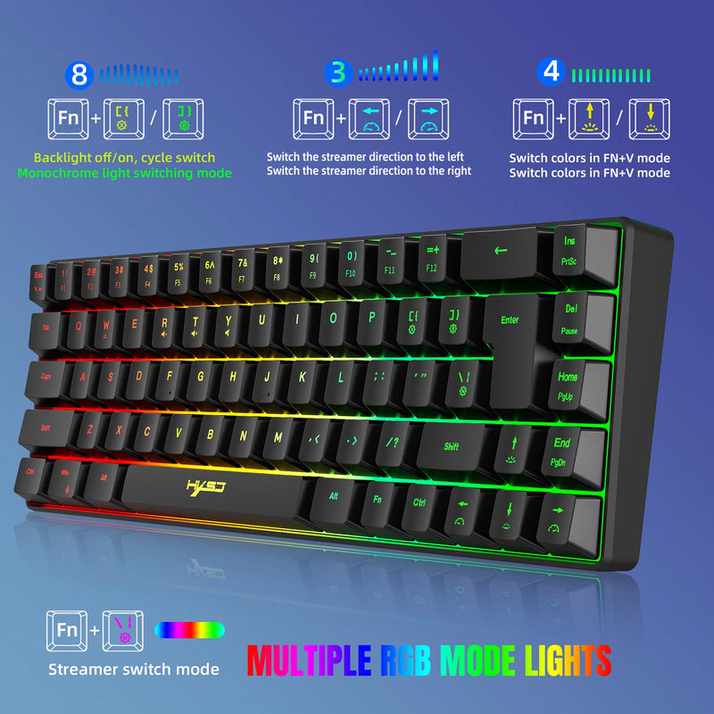 Teclado com fio Mini Gaming, K68 RGB Streamer,19 teclas, sensação mecânica para jogo ou escritório